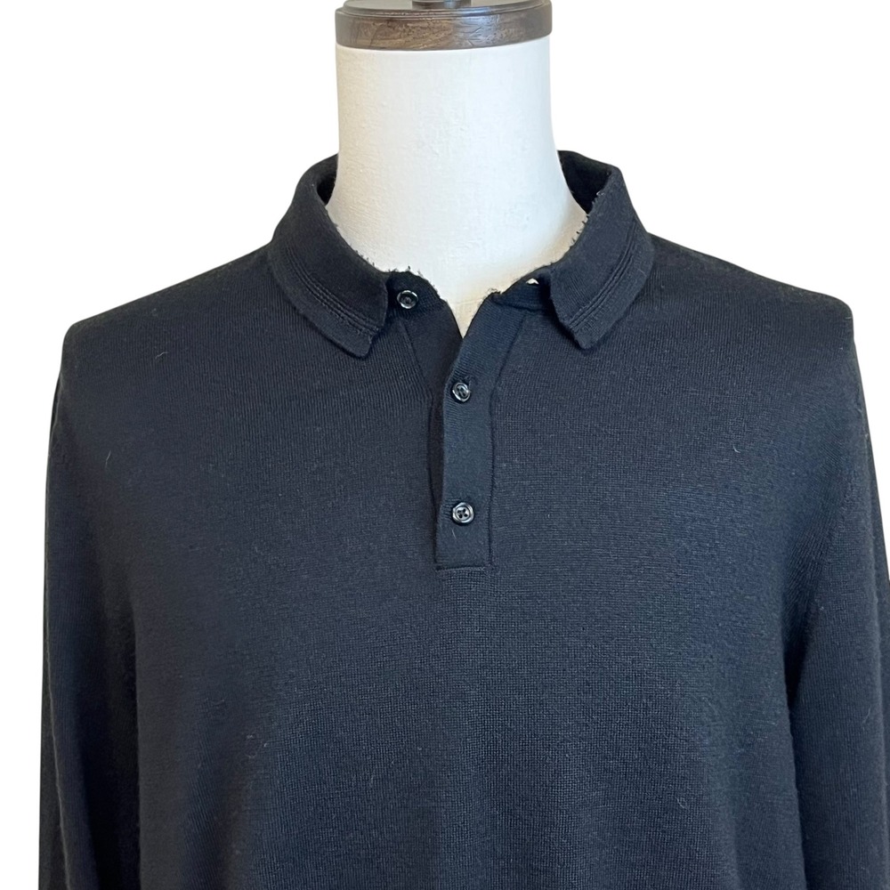 EXPRESS Black Merino Wool Blend Long Sleeve Polo Sweater Black Business Casual - Picture 5 of 14
